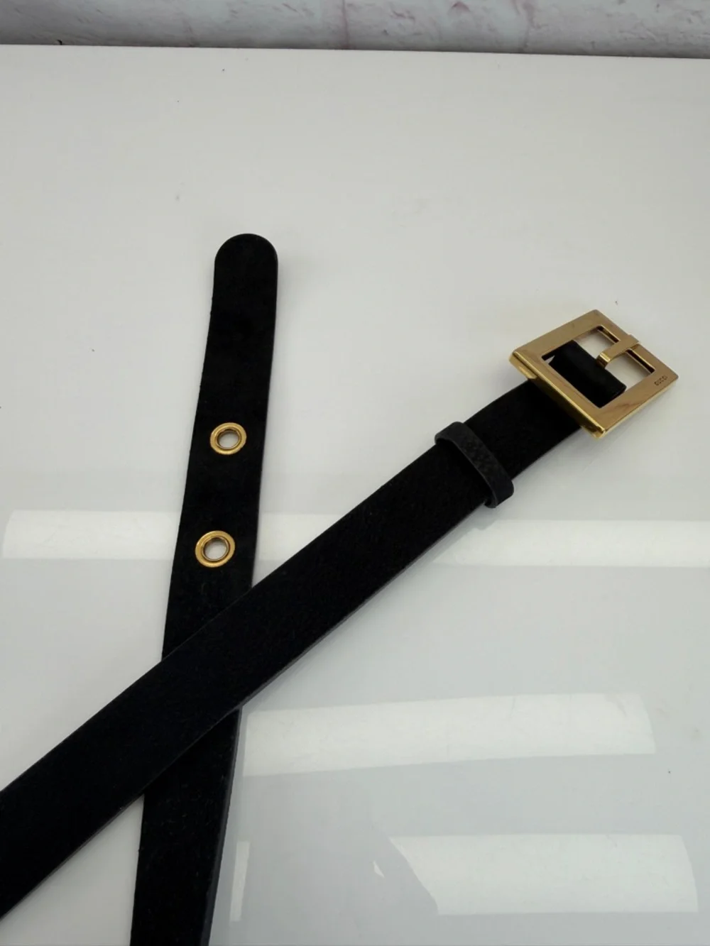 Gucci Black Leather Square Buckle Waist Belt 85/34”